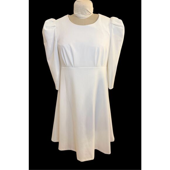 Calvin Klein Women's 3/4 Puff Sleeve Sheath Dress White Size 12 - Picture 2 of 11